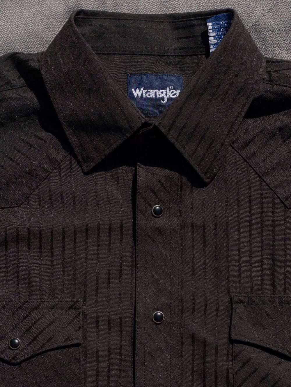 -L- WRANGLER Black On Black Stripes Button Down Shirt | Casual Western Menswear